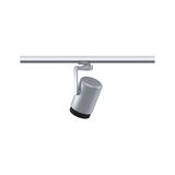 Modern silver metal LED spotlight on track system for flexible lighting solutions