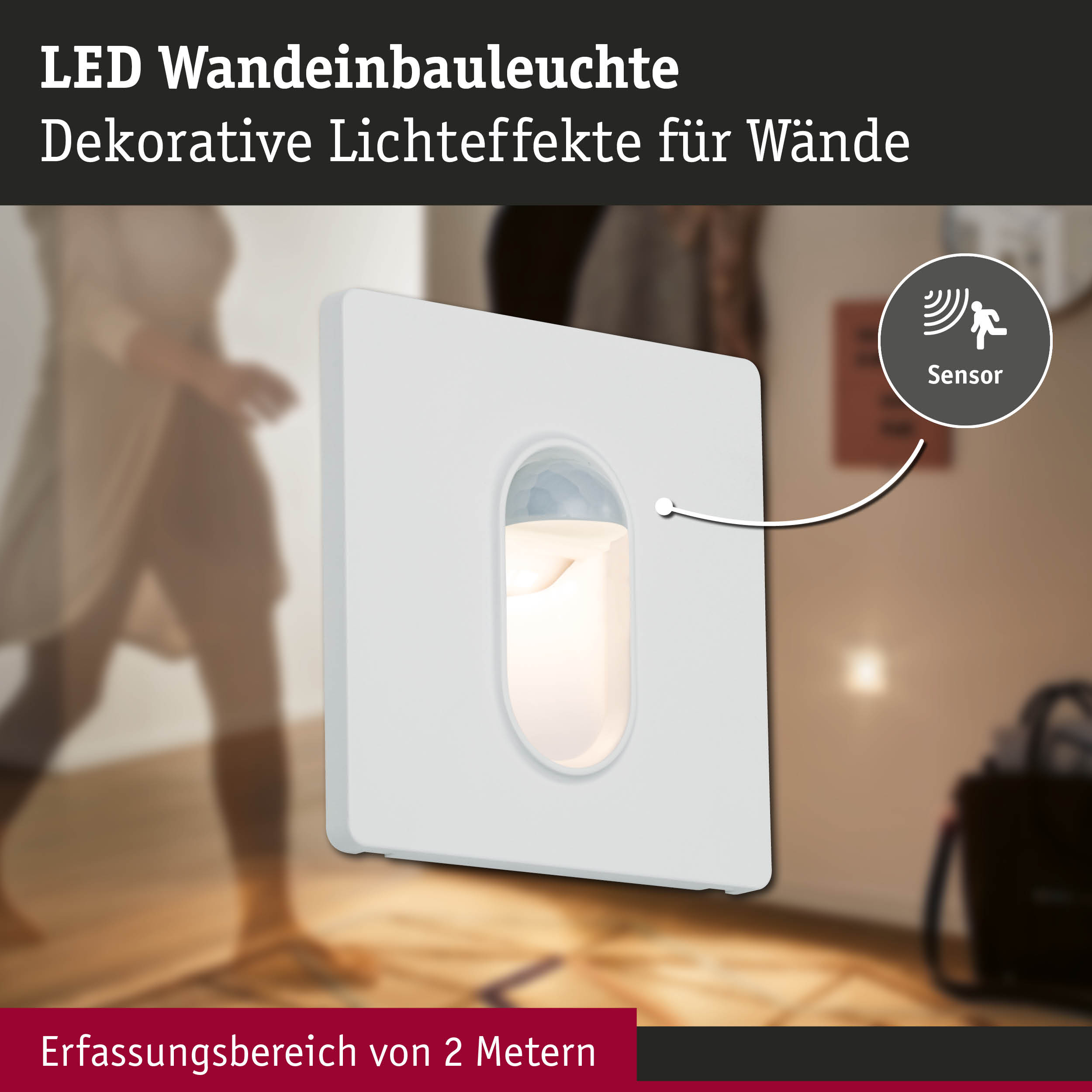 Weiße LED-Wandeinbauleuchte mit Bewegungssensor und 2 Meter Erfassungsbereich für dekorative Lichteffekte