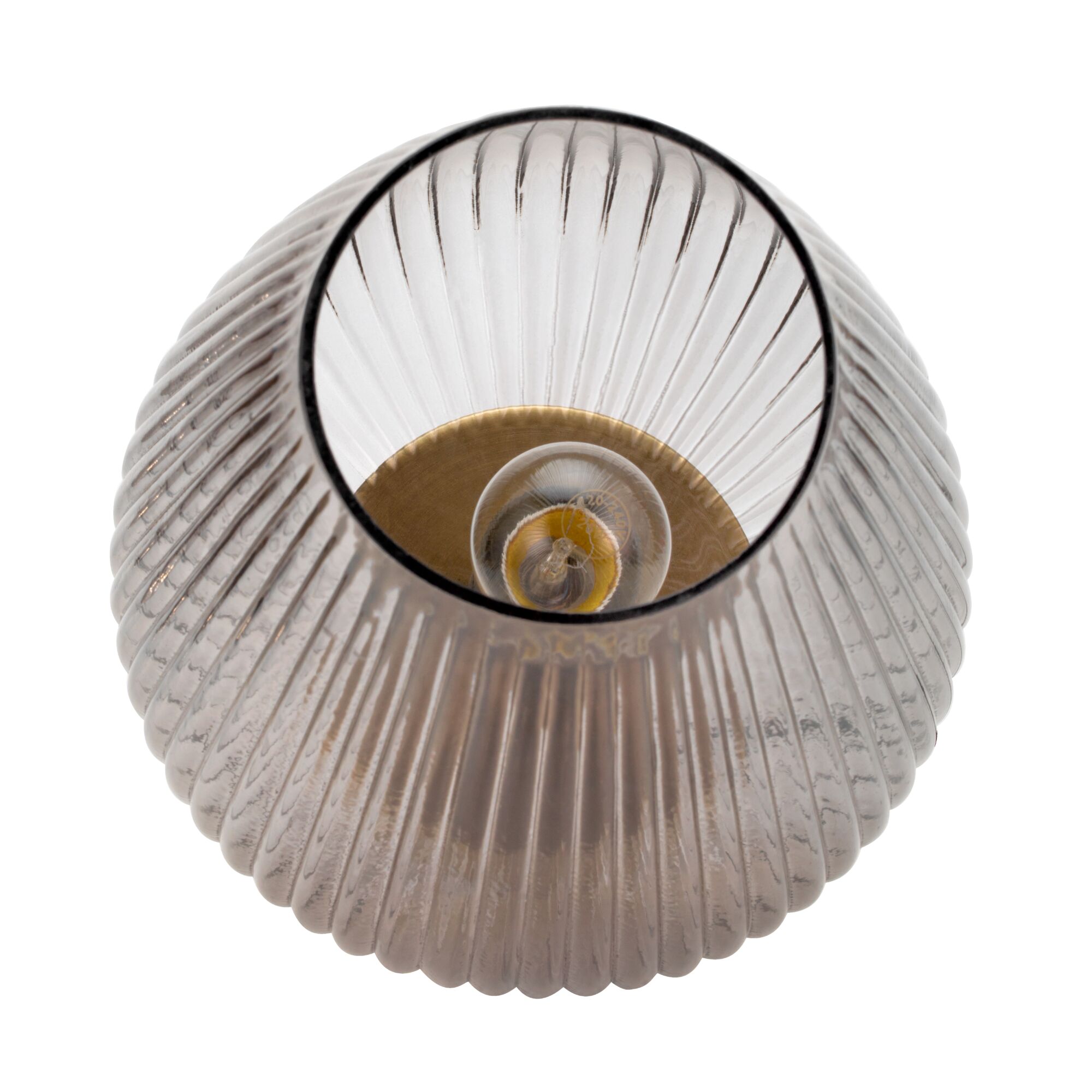 Smoked glass ceiling light with ribbed design and visible bulb for stylish modern interiors