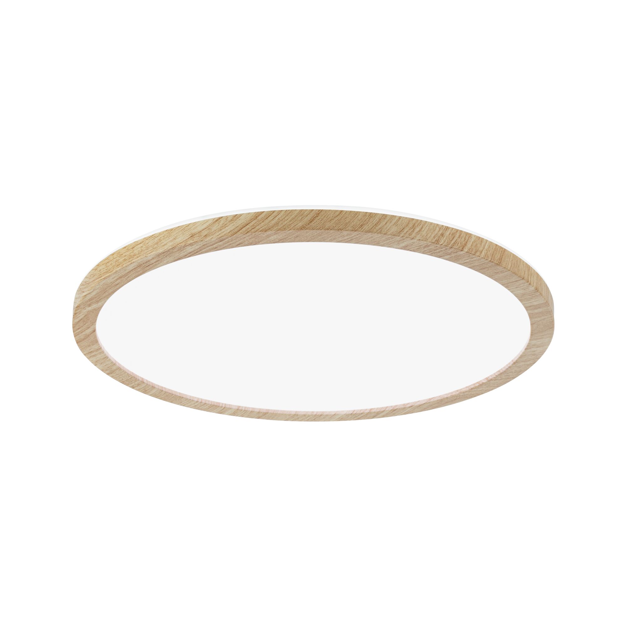Ronde LED-plafondlamp met licht eikenhouten frame voor moderne woningverlichting