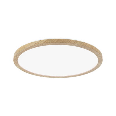 Ronde LED-plafondlamp met licht eikenhouten frame voor moderne woningverlichting