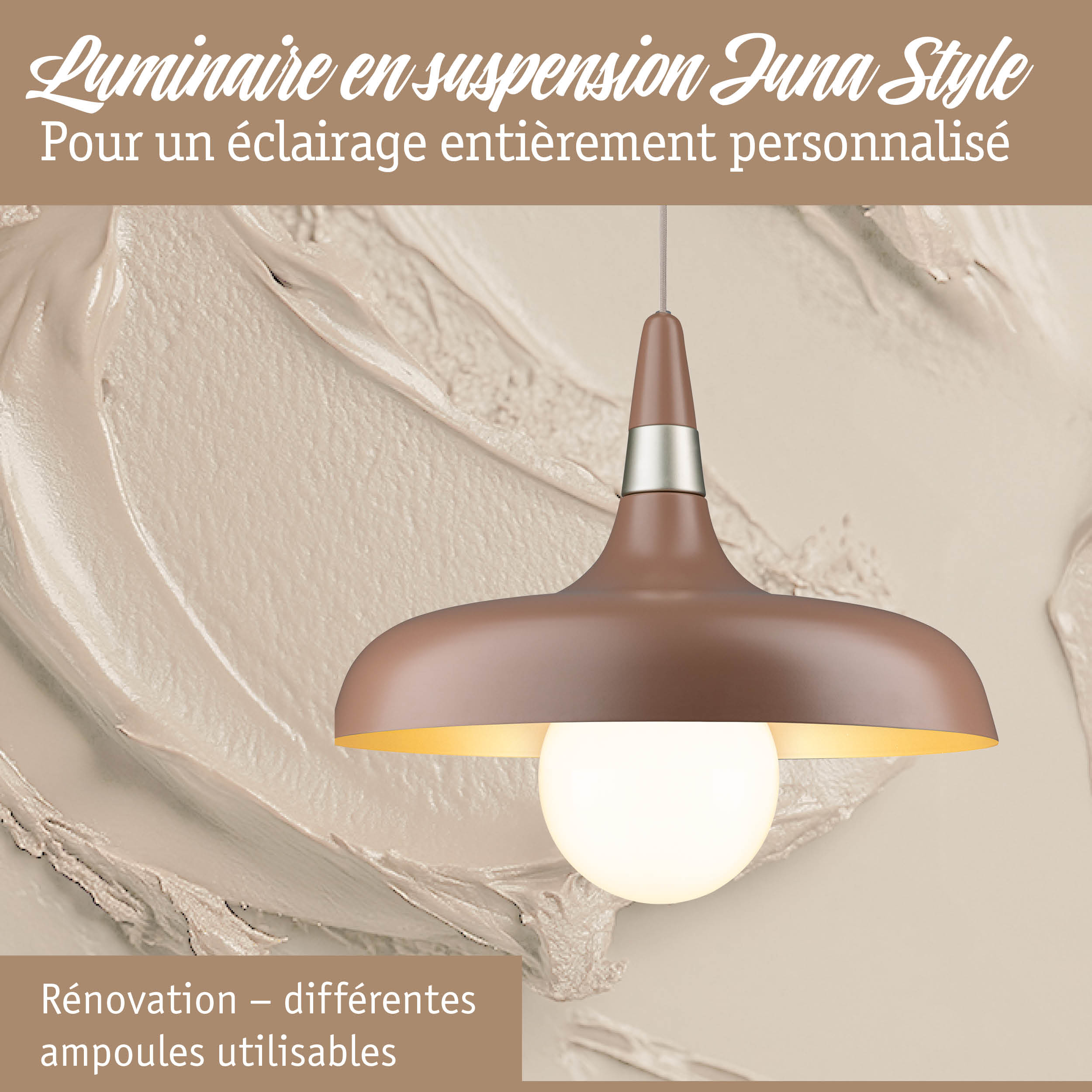 Luminaire suspendu en métal marron avec ampoule à lumière chaude pour éclairage personnalisé