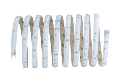 Flexibler weißer LED-Lichtstreifen mit Kleberückseite für einfache Montage und Beleuchtung.