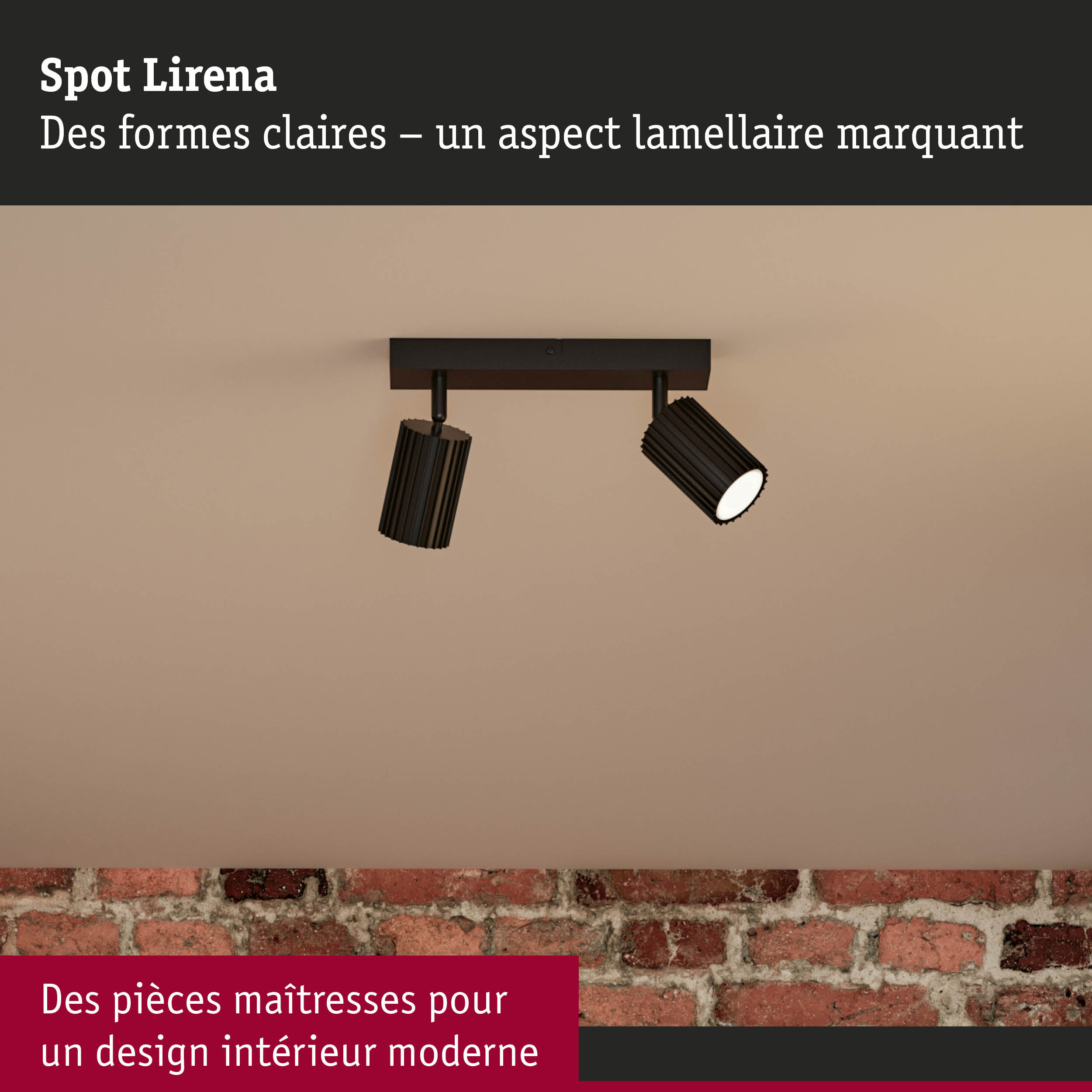 Spot Lirena noir en métal avec design lamellaire pour éclairage intérieur moderne