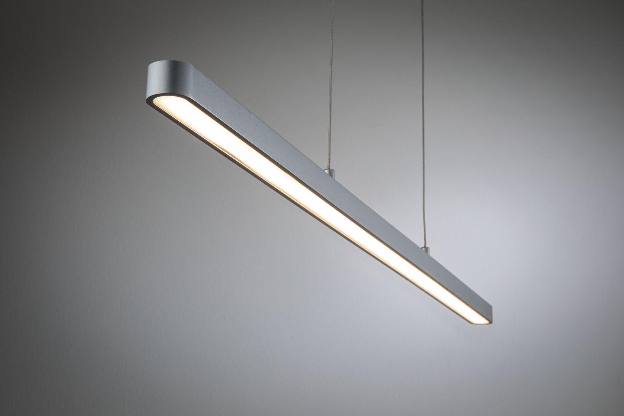 Modern silver aluminium LED pendant light with warm white illumination for living spaces