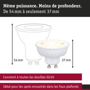 Comparaison de deux ampoules LED GU10 de 54 mm et 37 mm de hauteur pour spots encastrés