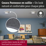 Plafonnier Cosara avec panneau en tissu gris et lumière blanc neutre 4000K favorisant la concentration