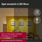 Spot encastré LED 3-Step-Dim Nova Kit de base fixe IP44 rond 78mm GU10 3x6,5W 3x460lm 230V gradable 2700K Acier brossé