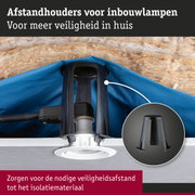 Zwarte kunststof afstandhouder voor inbouwlampen voor veilige installatie met isolatiemateriaal