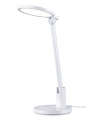 Witte LED-bureaulamp met ronde lichtkop en verstelbare arm voor kantoorverlichting