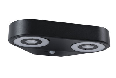 Applique murale extérieure LED noire avec deux lampes rondes et détecteur de mouvement pour jardin