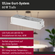 Weißes LED-Trafo mit 60 W Leistung für ULine Gurt-System, Schutz vor Überlast und Kurzschluss