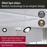 White URail Spot Aldan LED spotlight with spherical lens and dimmable warm white light
