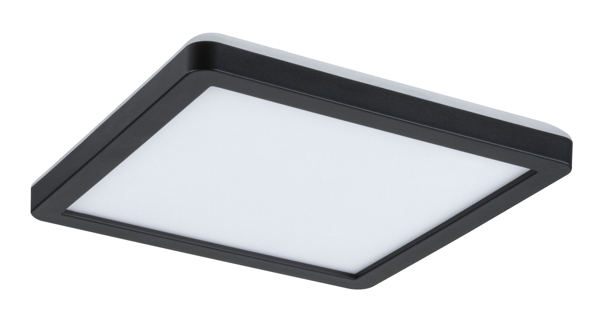 Black square LED ceiling light with white plastic diffuser for modern indoor lighting