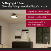 Ceiling light Hildor with elegant design and uniform room lighting in black and white finish