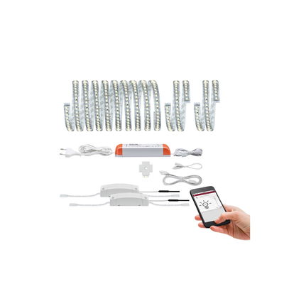 Kit bande LED avec contrôleur, bande flexible blanche et accessoires pour éclairage intelligent via application