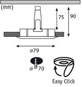 Technical drawing of recessed spotlight with 79 mm diameter and Easy Click mounting system.