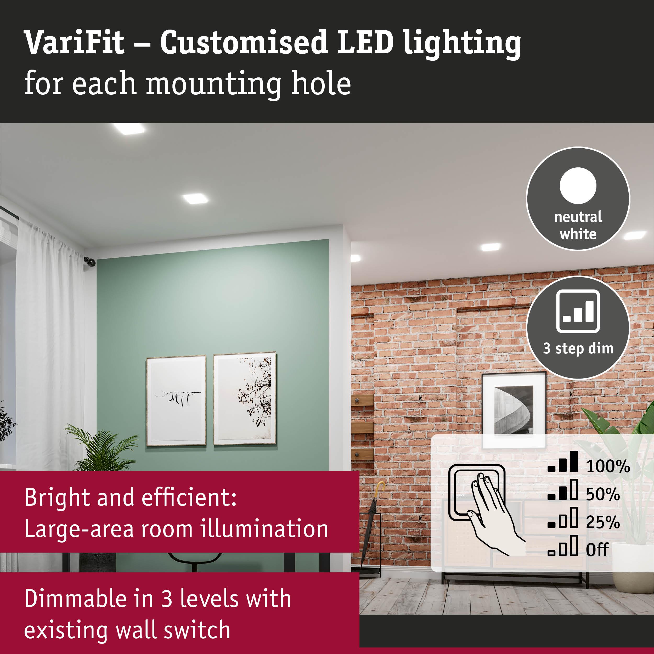 Bright neutral white LED ceiling light with dimmable control for large rooms and wall switch