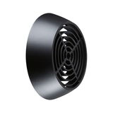 Ronde zwarte kunststof rooster met concentrische ringen voor ventilatie of bescherming