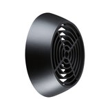 Round black plastic grille with concentric rings for ventilation or protection use