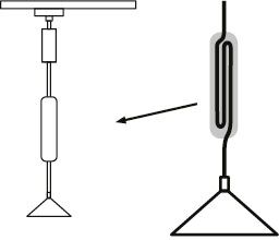 Technical drawing of a pendant lamp with adjustable cable and metal strain relief.
