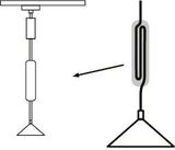 Technical drawing of a pendant lamp with adjustable cable and metal strain relief.