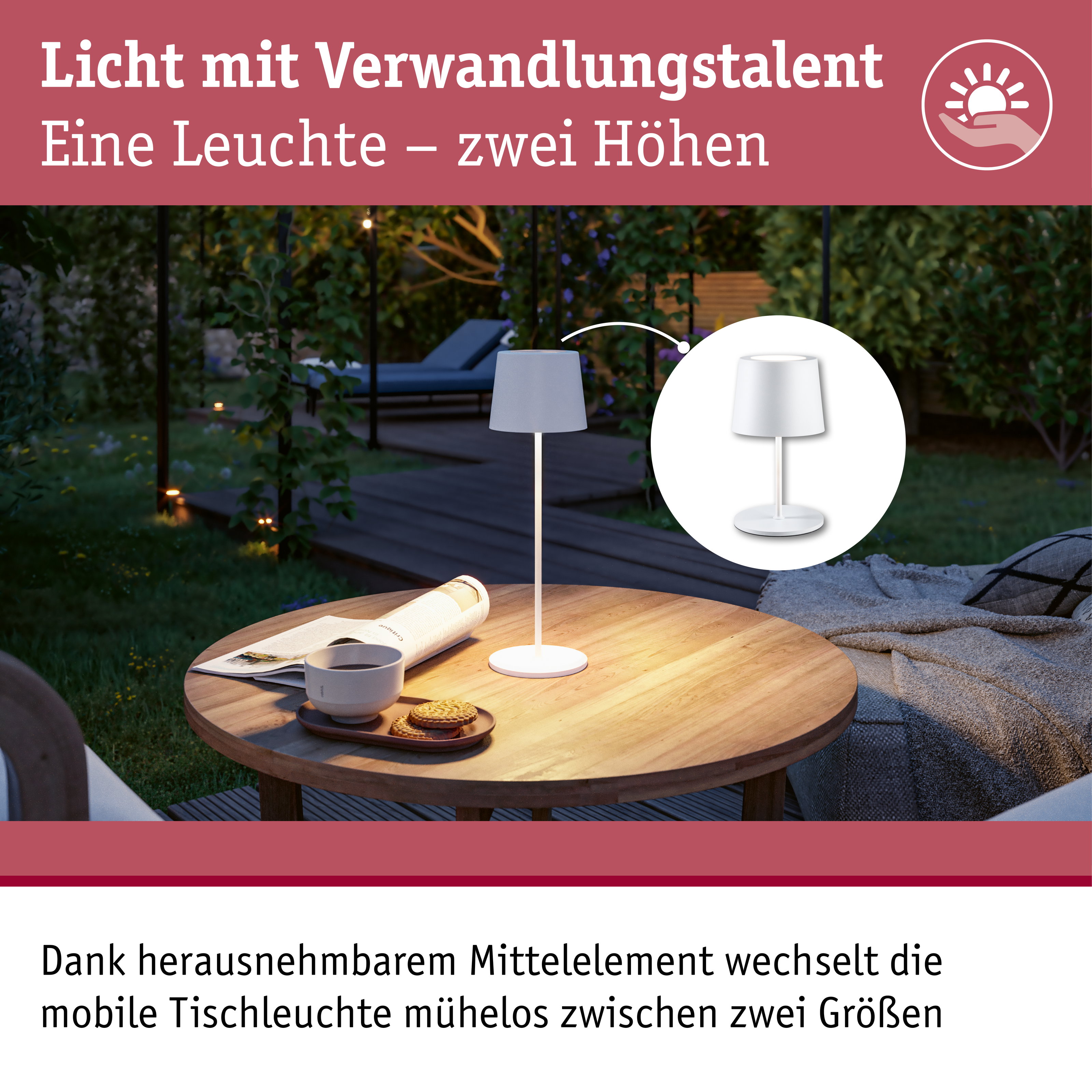 Akkuleuchte Gilo IP44 dimmbar 2700K Weiß matt