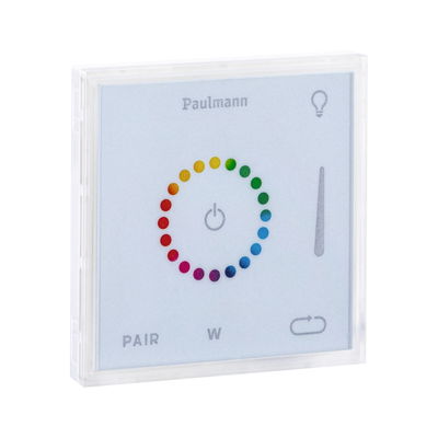 Paulmann LED-vægcontroller med touch-farvehjul og hvid plastikramme til lysstyring