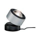 Moderne LED-spot met zilverkleurige aluminium behuizing en zwarte basis voor accentverlichting