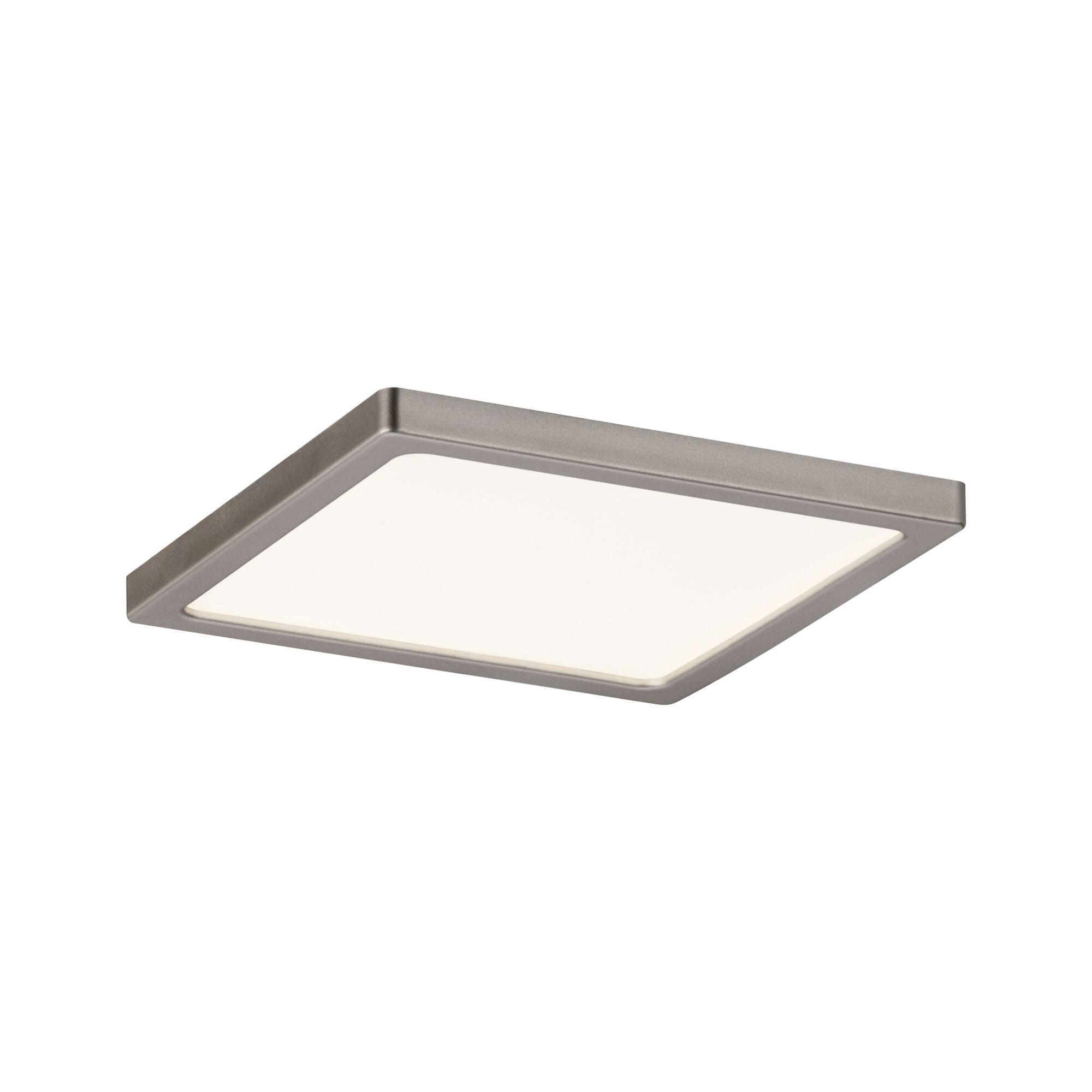 LED-inbouwpaneel Areo IP44 hoekig 120x120mm 6,5W 418lm 3000K Nikkel mat dimbaar Vierkante LED-plafondlamp met matte zilveren metalen rand en witte diffuser voor woonruimtes