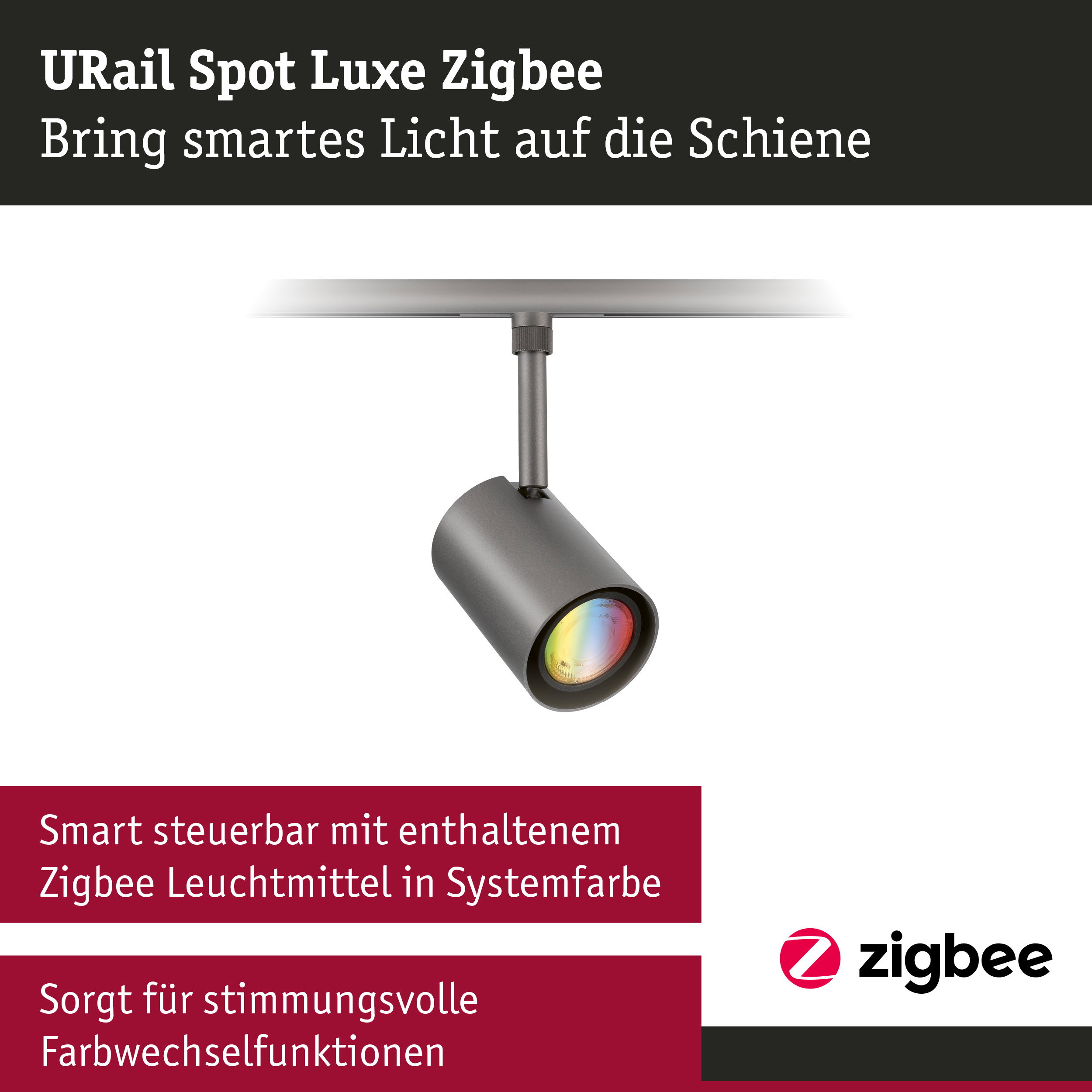 URail Schienenspot Smart Home Zigbee 3.0 Luxe GU10 350lm 4,8W RGBW dimmbar 230V Titanium