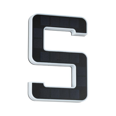 Solar-powered LED house number light in black and white plastic for outdoor use