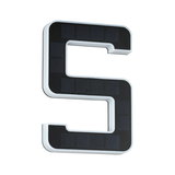 Solar-powered LED house number light in black and white plastic for outdoor use