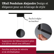 URail Pendulum Design noir avec éclairage LED réglable en hauteur et suppression de l'éblouissement