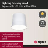 White LED recessed spotlight with warm white light, dimmable and individually controllable for living spaces