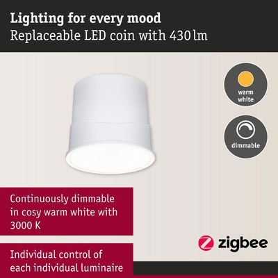 White LED recessed spotlight with warm white light, dimmable and individually controllable for living spaces