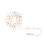 Flexibler LED-Lichtstreifen mit warmweißem Licht und weißem Anschlusskabel für vielseitige Beleuchtung