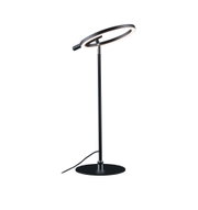 Modern black LED desk lamp with round light ring and metal base for stylish lighting