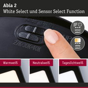 Abia 2 Licht mit Sensor- und White Select-Funktion in Schwarz zeigt verschiedene Weißtöne Warmweiß, Neutralweiß, Tageslichtweiß