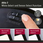Abia 2 Licht mit Sensor- und White Select-Funktion in Schwarz zeigt verschiedene Weißtöne Warmweiß, Neutralweiß, Tageslichtweiß