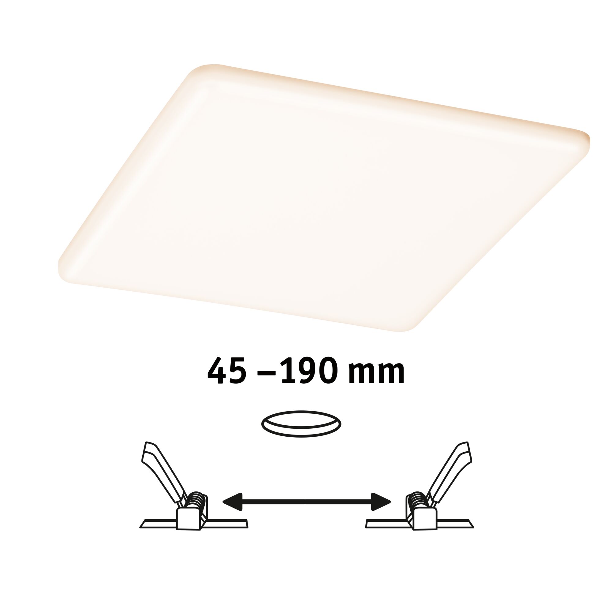 Rectangular white LED ceiling light with adjustable installation depth 45-190 mm for modern lighting