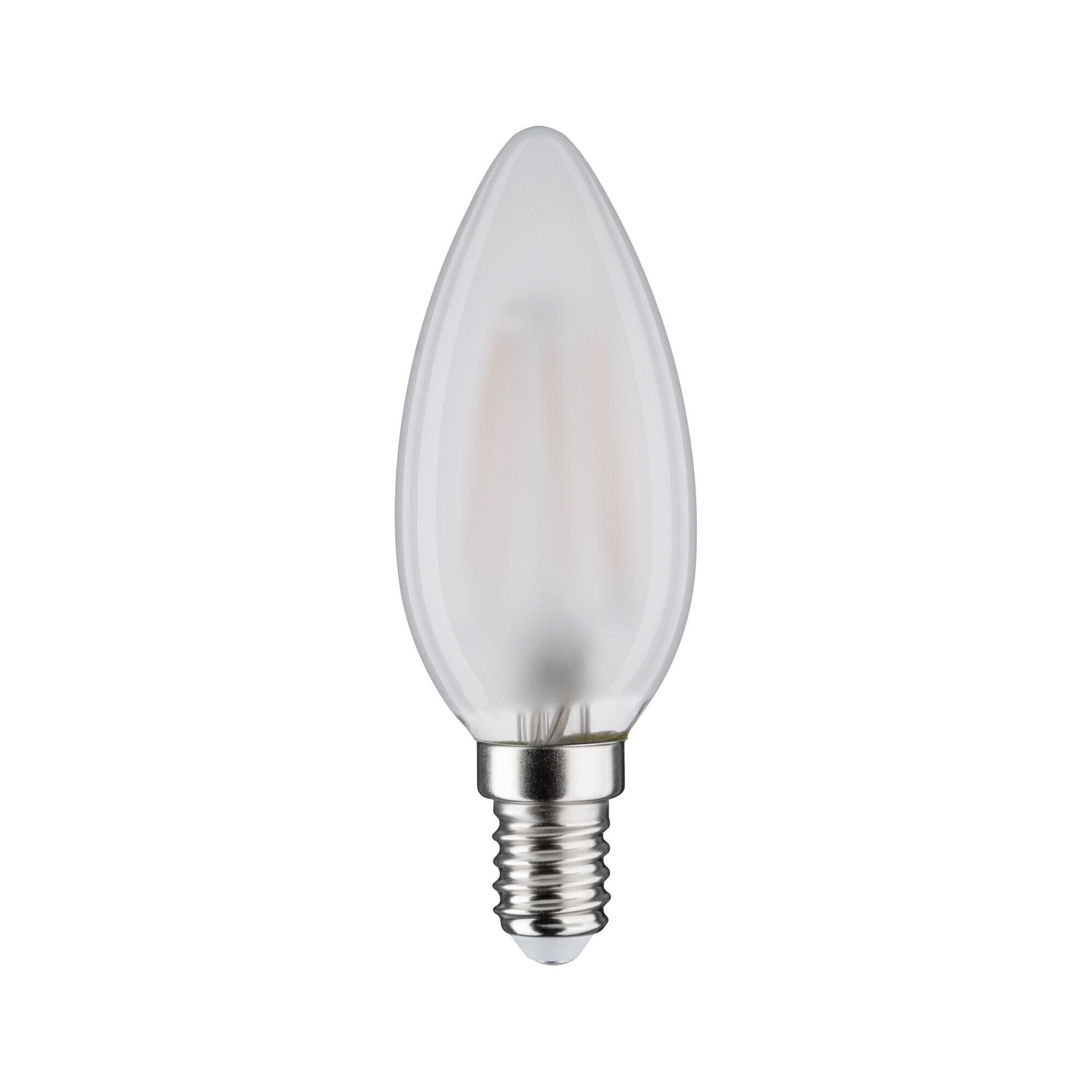 Frosted white LED candle bulb with E14 base made of glass for energy-efficient lighting