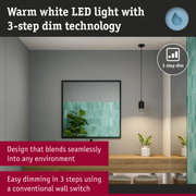 Black LED pendant light with warm white light and 3-step dimming for living spaces