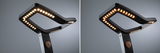 Zwarte LED-vloerlamp met modern rechthoekig ontwerp en ingebouwde bewegingssensor voor woonruimtes.