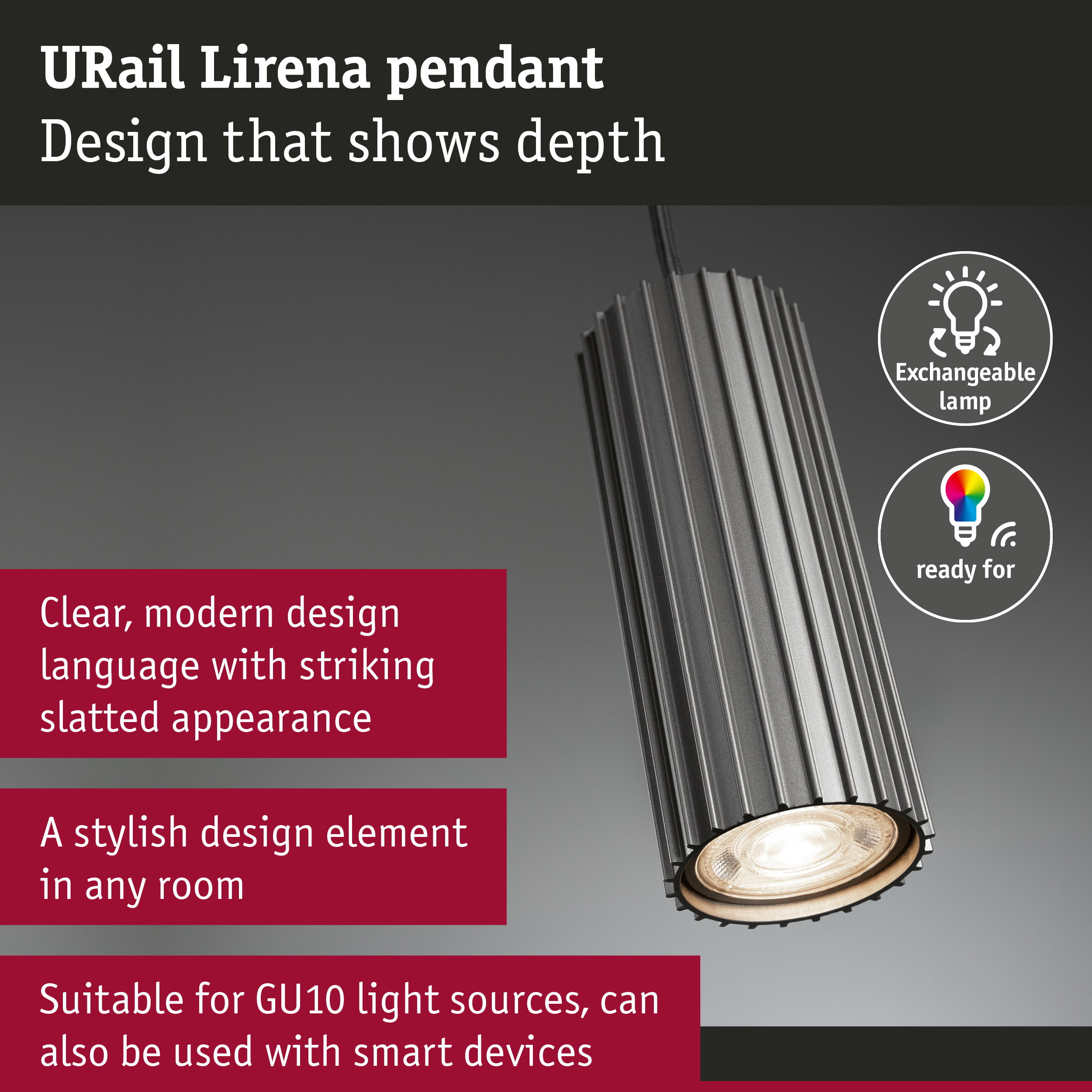 URail Pendants Lirena GU10 max. 10W 230V Titanium