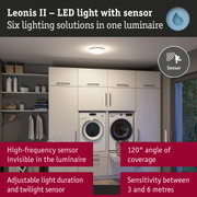 Leonis II white LED ceiling light with sensor, perfect for utility rooms with motion detection