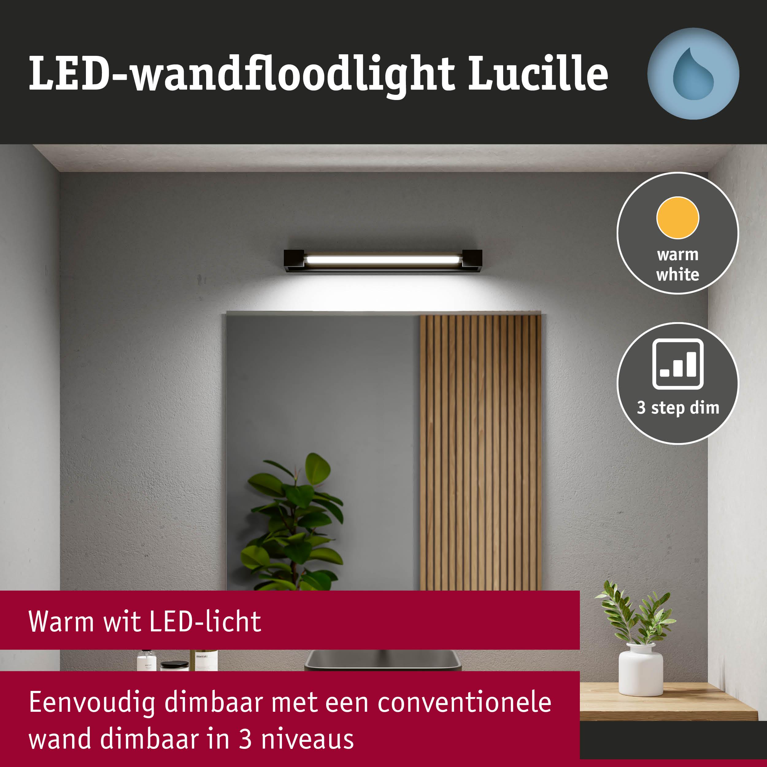 LED-wandfloodlight Lucille met warm wit licht en 3-traps dimfunctie voor binnenverlichting