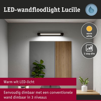 LED-wandfloodlight Lucille met warm wit licht en 3-traps dimfunctie voor binnenverlichting