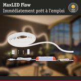 Bande LED MaxLED Flow blanche avec lumière blanc chaud et accessoires de montage inclus