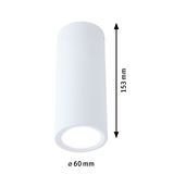 White cylindrical metal ceiling spotlight with 60 mm diameter and 153 mm height